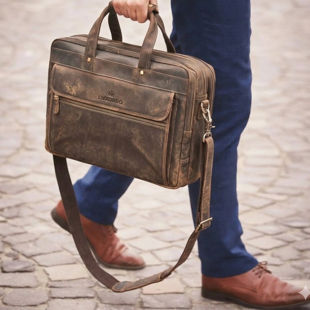 Luxorro Leather Briefcase – Brown – Unused Interior